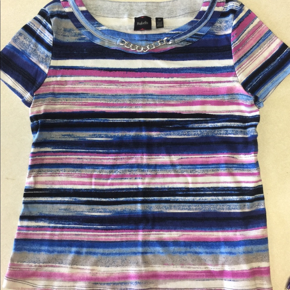 Rafaella Blue Gray Pink Stripped Top Size PM